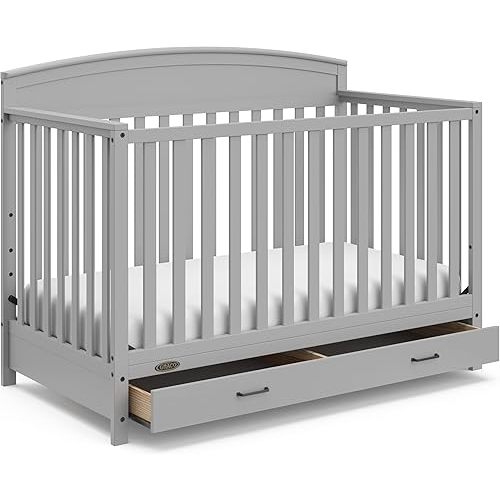 Graco Benton 5-in-1 Convertible Crib with Drawer (Pebble Gray) -Converts from Baby Crib to Toddler Bed, Daybed and Full-Size Bed,Fits Standard Full-Size Crib Mattress, Adjustable Mattress Support Base