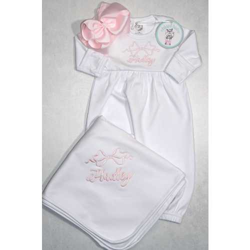 Gown Baby Dress Outfit, Custom Personalized Embroidered Newborn Coming Home Outfit, Baby Shower Gift, Pima Cotton, Name Reveal, Baby Sleeper