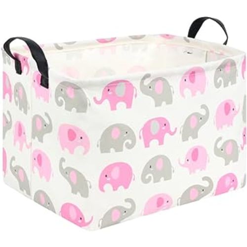 Rectangle Elephant Basket,Waterproof Canvas Basket,Baby Girl Storage Bin,Cute Elephant Basket for Boys and Girls,Room Decor for Home,Shelf Baskets,Gift Basket Empty(Elephants)
