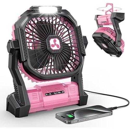 ONLYNEW Portable Fan Rechargeable, 20000mAh Cordless Battery Powered Table Fan with LED Lantern, USB C Battery Operated for Camping Tent Office Beach Desk Fishing Travel Home