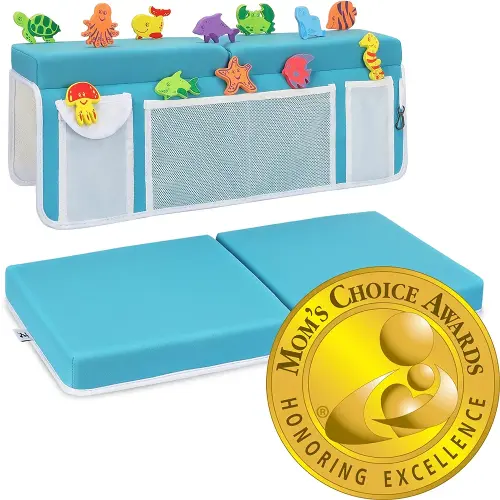 Supa Ant Baby Bath Kneeler and Elbow Rest Pad Set - The Bathtub Kneeler and Elbow Rest Set with Built-in 5 Pockets Organizer - Bath Kneeling Pad for Bathing Baby - Blue
