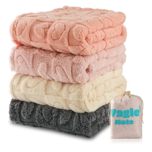 4 Pcs Baby Blankets,Fleece Heart Checkered Blanket, Cozy and Fluffy Crib Blankets for Girls, Toddler Receiving Blankets 30×40 Light Pink Sakura Pink White Grey