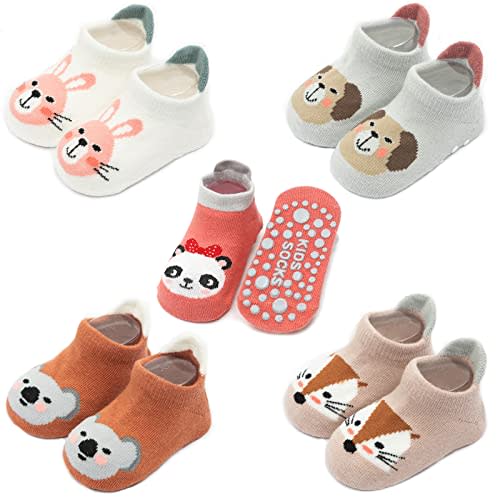 Exegawe Baby Socks with Grippers 5 Pairs Toddler Kids Cartoon Floor Ankle Non Slip Socks