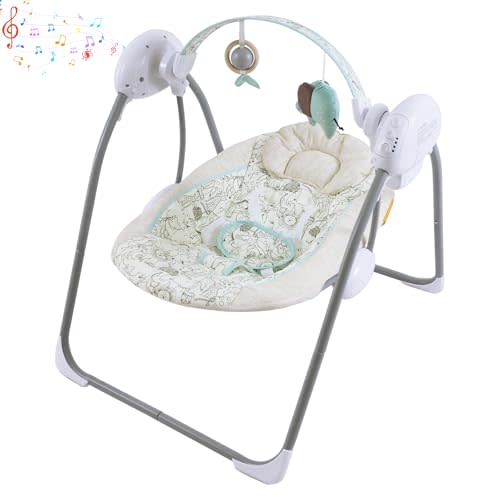 Baby Swing for Infant,Newborn Swing with Music,5 Speed Levels,Timing Setting,Soft Cushion,Foldable Infant Swing for Indoor Outdoor Use 0-9 Months