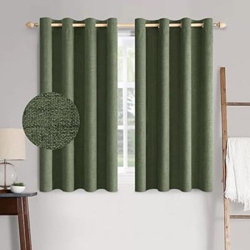 MIULEE 100% Blackout Linen Textured Curtains for Bedroom Solid Thermal Insulated Olive Green Grommet Room Darkening Curtains & Drapes Luxury Decor for Living Room Nursery 52 x 63 Inch (2 Panels)