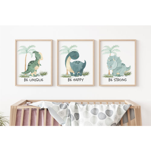 Dinosaur wall art, Dinosaur nursery Decor, Dino Print, Boys room decor, Baby boy printable art, Be Unique Be Happy Be Strong Set of 3 - PrF