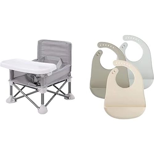 PandaEar Portable Baby Seat Travel & 3 Pack Waterproof Silicone Baby Bibs