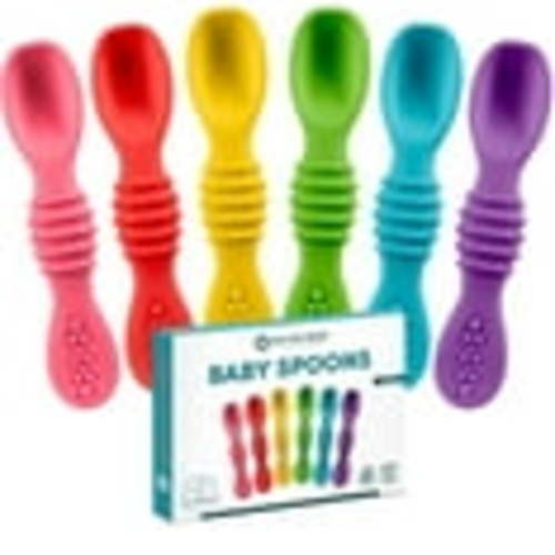 Soft Silicone Baby Spoons, Self-Feeding Spoons for Babies 6-12 Months, Dishwasher-Safe Soft Tip, Ergonomic Training Spoons