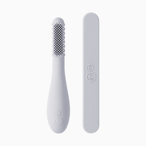 ezpz Baby-Led Toothbrush + Sensory Tongue Depressor Dual Pack - Pewter