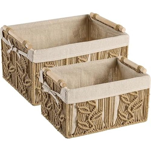 HOSROOME Storage Baskets for Shelves Organizing Gift Basket Empty Woven Baskets for Closet Boho Decor Basket for Bathroom Living Room Bedroom，Beige