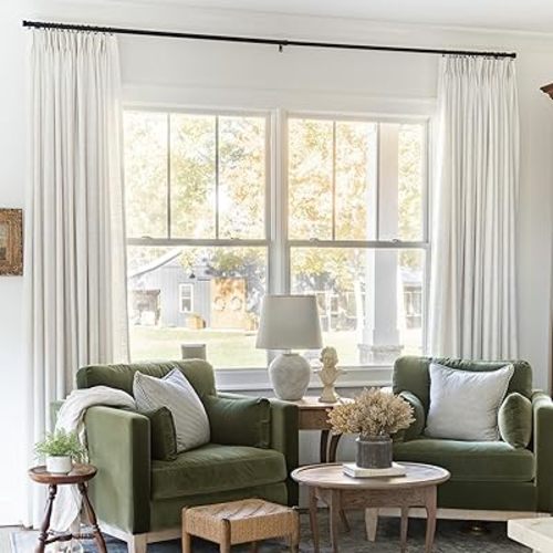 TWOPAGES 52 W x 96 L inch Pinch Pleat Unlined Darkening Drape Faux Linen Curtain Drapery Panel for Living Room Bedroom Meetingroom Club Theater Patio Door (1 Panel),Beige White