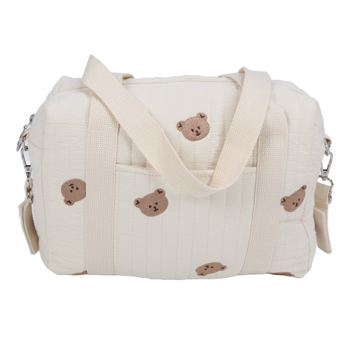 2024 Multifunctional Baby Stroller Storage Bag Zipper Embroidery Reusable Handbag Nappy Bag Bear Bag g