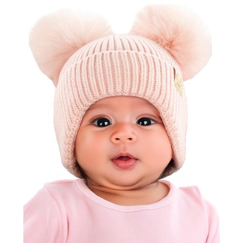 Funky Junque Baby Beanie Hat - Soft Knit Winter Cap with Double Pom Pom - Easter Pastels, Classic Solids, Value Packs