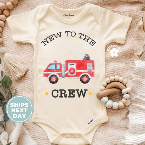 Firefighter Baby Onesie®, New to The Crew Firefighter Baby Bodysuit, Firefighter Baby Gift, Firefighter Baby Announcement (LC-ABFRE32)