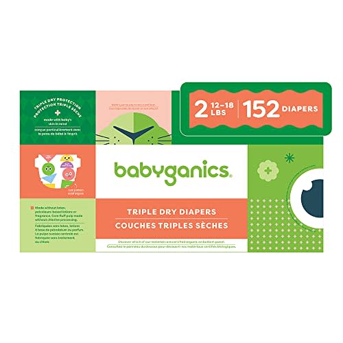Babyganics Size 2, 152 count, Absorbent, Breathable, Triple Dry Protection Diapers