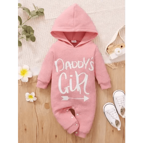 Baby Girl's Letter Print Long Sleeve Hooded Jumpsuit, Cozy Cute | Black Friday Sale TikTok Shop