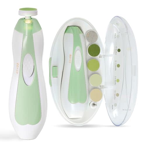 haakaa Baby Nail Trimmer Electric with 6 Attachments, Electric Baby Nail Buffer Kit with LED Light, Whisper Quiet Newborn Nail File for Babies, Suitable from Newborn to The Whole Family, Green