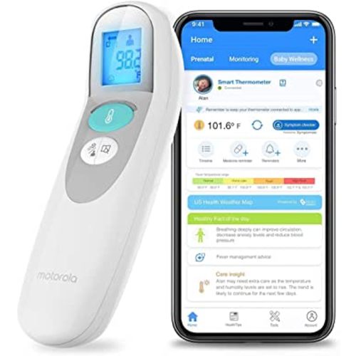 Motorola MBP75SN Care+ Non-Contact Smart Forehead & Liquid Baby Thermometer - Digital Handheld Clinical Device for Kids & Adults - Touchless Quick & Accurate Temperature Reader - Large LCD Display