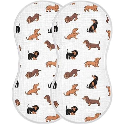 Burbuja Cute Dogs Dachshunds Muslin Baby Burp Cloths, Soft & Absorbent Cotton Burping Rags for Newborn Boys & Girls, 2 Pack
