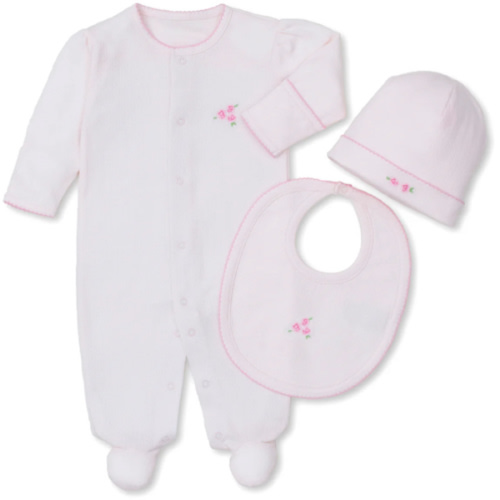 Pink Pointelle Footie, Bib & Hat Gift Set