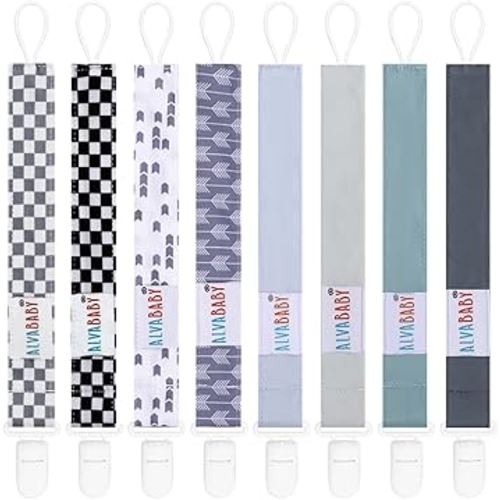 ALVABABY Pacifier Clips 8 Pack Binky Paci Clip Holder Leashes for Newborn Baby Boys Girls 8DP16