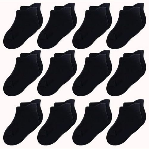 Cozyway Ankle Cotton Baby Socks - 12 Pack Stretch Baby Socks 6-12 Months, Unisex, Comfy Infant Socks, Black, 6-12 Months