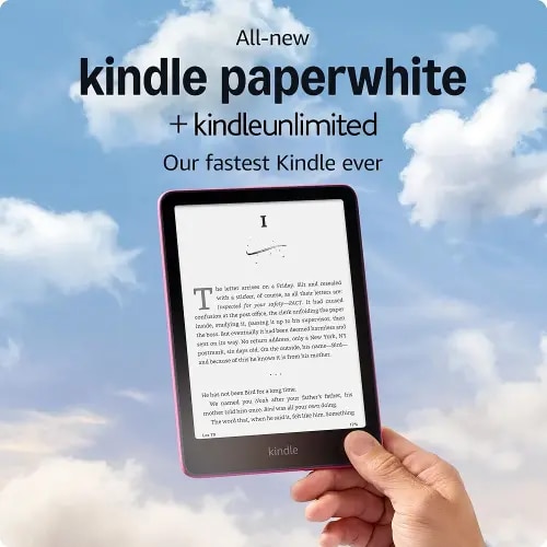All-new Amazon Kindle Paperwhite (16 GB) – Our fastest Kindle ever, with new 7" glare-free display, and weeks of battery life – Without lockscreen ads – Raspberry + 3 Months of Kindle Unlimited (with auto-renewal)