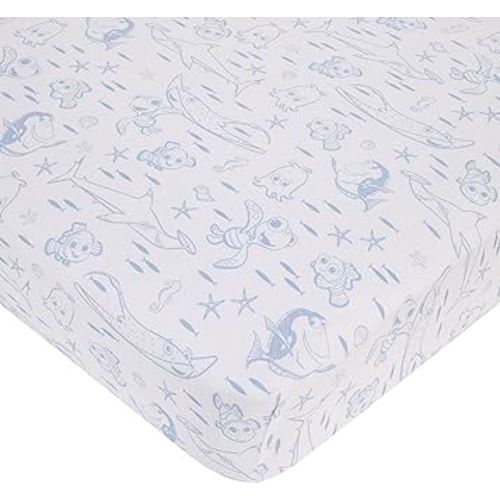Disney Finding Nemo Cutest Little Catch Light Blue, and White Nursery Fitted Crib Sheet