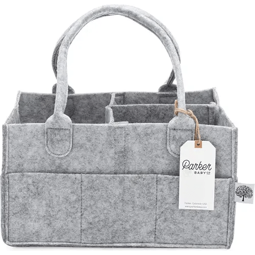 Parker Baby Diaper Caddy - Nursery Storage Bin and Car Organizer for Diapers and Baby Wipes - Grey