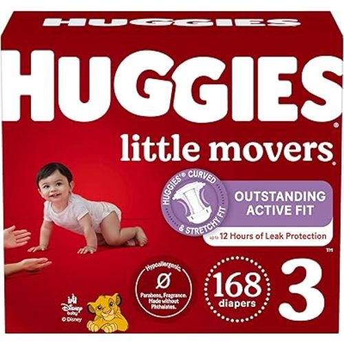 Huggies Size 3 Diapers, Little Movers Baby Diapers, Size 3 (16-28 lbs), 168 Count, Packaging May Vary