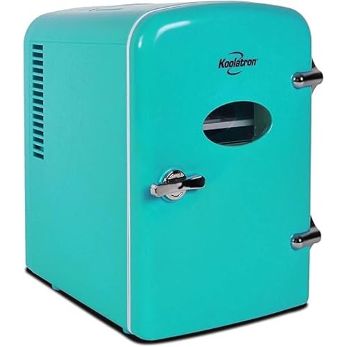 Koolatron Mini Fridge - Refrigerator for Bedroom Office, Portable Table Top Beverage Cooler, 12V 110V Refrigerador For Drinks, Soda, Wine, Use In Car, Dorm, Outdoor, Patio, 6 Can
