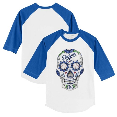 Los Angeles Dodgers Tiny Turnip Infant Sugar Skull Raglan 3/4 Sleeve T-Shirt - White/Royal