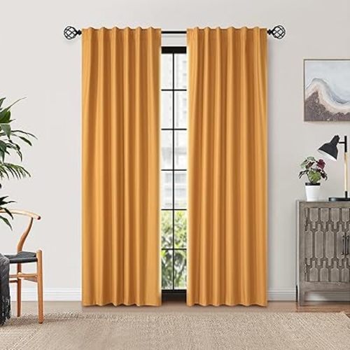 100% Blackout Curtains 96 Inches Long, Thermal Insulated Room Darkening Curtains, Rod Pocket & Back Tab Window Drapes 2 Panels Set for Living Room Bedroom (52 x 96 Inch, Orange)