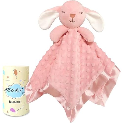 Bunny Security Blanket with Stuffed Animal Snuggle Toy 16" Lovey Soft Lovie Baby Registry Search Baby Girl Birthday Gifts for Infant and Toddler Pink - Pink Bunny-2