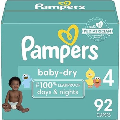 Pampers Baby Dry Diapers - Size 4, 92 Count, Absorbent Disposable Diapers