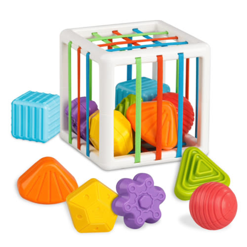 Tiyol Shape Sorter Baby Toys 12-18 Months, Montessori Learning, Developmental Toys, Cube Bin & 6 Sensory Shape Blocks, Fine Motor Skills, Birthday Gifts Toddler Boy Girl Age 1 2 3(6 Pieces) - Cube & Shape Blocks