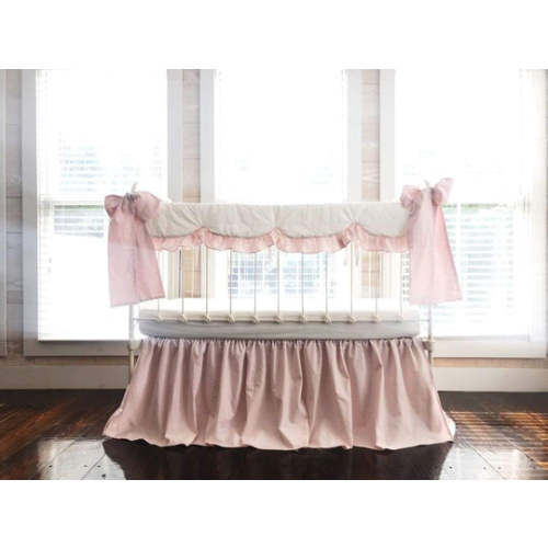 White and Baby Pink Crib Rail Set with Bows | High Cotton Textile