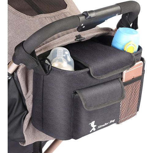Baby Stroller Organiser Bag | Universal Fit | Large Pram Organiser | Comes with Cup Holders | Kodra Fabric | Detachable Shoulder Straps | Water Resistant | Safe and Durable | Black Colour : Amazon.com.au: Baby