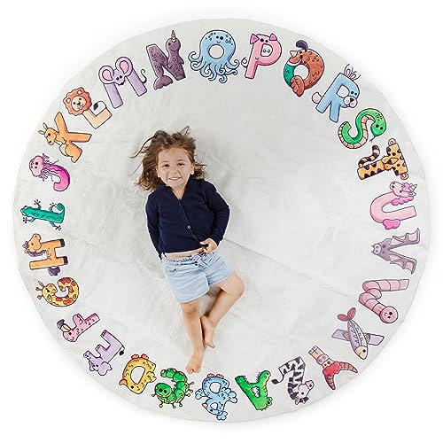 ABC Rug for Kids XL 72", Toddlers and Baby - Use in Nursery and Classroom to learn the alphabet - Nursery Rug, Alphabet Rug, Kids Rugs for Playroom, Rugs for Classroom, Play Rug (Circle Yellow)