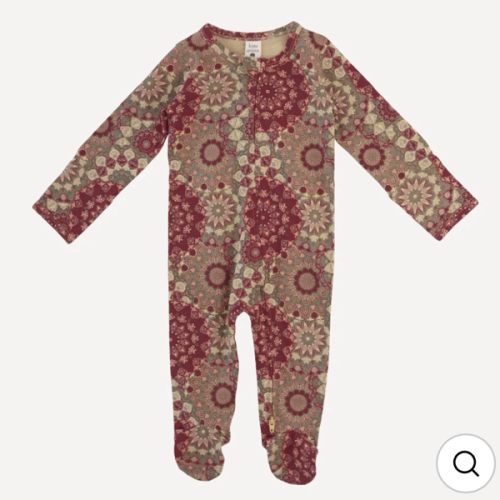 long sleeve two way zipper footie | earthen mandala | organic cotton jersey