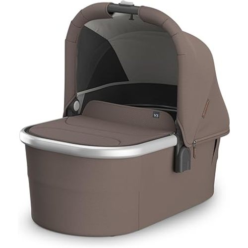 UPPAbaby Bassinet V3 - Compatible with Vista, Cruz, Ridge, Minu Strollers - Overnight Sleep Solution - Mattress, Sheet and Bug Shield Included - Theo (Dark Taupe/Silver Frame)