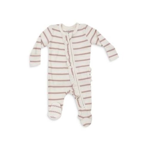Girls' Misty Rose Striped Ruffled Footie One Piece - Baby