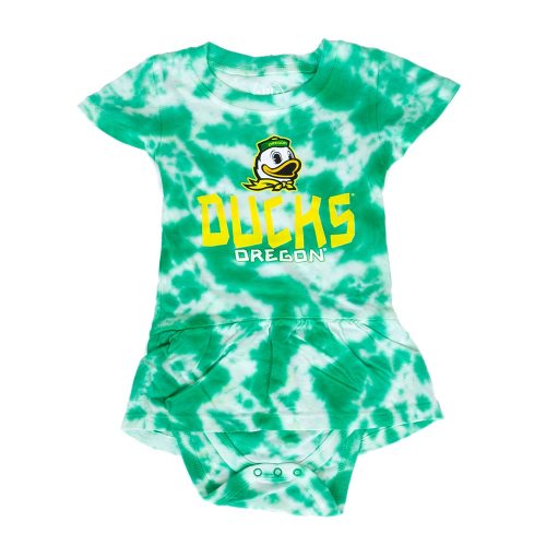 Infant Girls Green Tie-Dye Wes and Willy Mascot Ducks Flutter Sleeve Hopper Onesie
