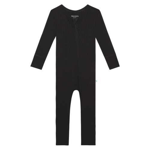 Solid Black Fitted Rib Convertible Footie Pajamas, 6-9M