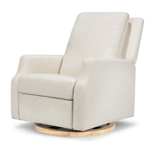 Crewe Recliner & Swivel Glider - Ivory Boucle With Light Wood Base