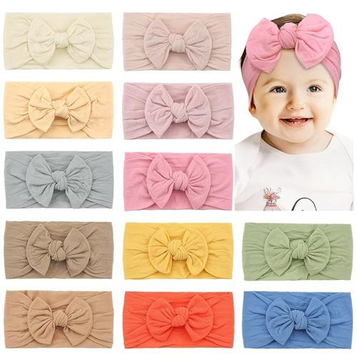 CELLOT Super Stretchy Soft Knot Headbands with Hair Bows Head Wrap Hair Accessories For Newborn Baby Girls Infant Toddlers Kids