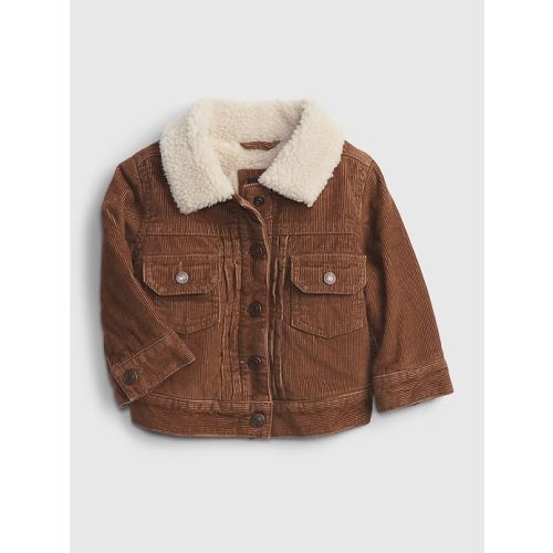 Baby Corduroy Sherpa Jacket in deep camel brown, size: 0-6 M