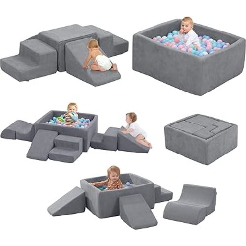 Foam Climbing Toys for Toddlers, Foam Climbing Blocks with Large Ball Pit (Excluding Balls), Soft Play Climb and Crawl Activity Playset, Toddler Play Crawling Climbing Sliding Indoor