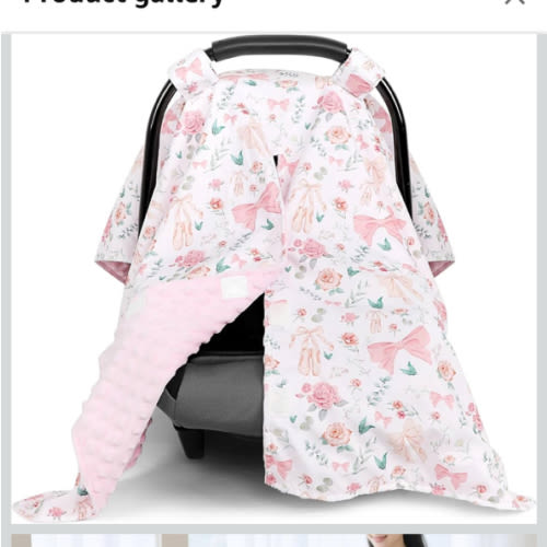 Baby Car Seat Cover, Soft Minky Warm Winter Car Seat Canopy for Infants & Toddlers, Opening with Adjustable Strap, Breathable Nursing Cover & Stroller Blanket, Pink Flowers (Fits Most Car Seats)