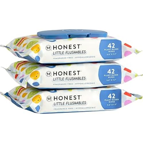 The Honest Company Plant-Based Toddler Flushable Wipes | Designed for Potty Training | 99% Water, Hypoallergenic, EWG Verified, Safe to Flush | Fragrance Free, 126 Count